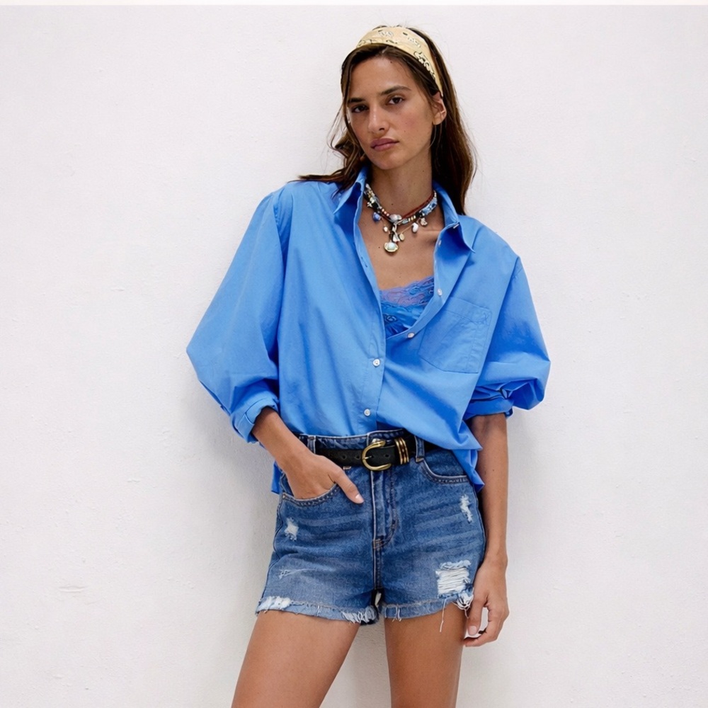 Sneak Peek High-Rise Distressed Denim Shorts Sz 7 (28) Cuffed Frayed Hem